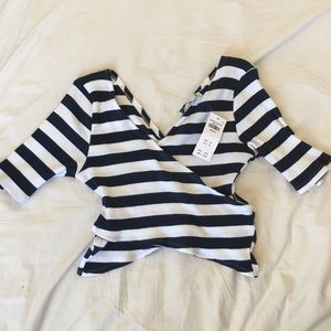 Hollister Navy Stripe Wrap Crop Top